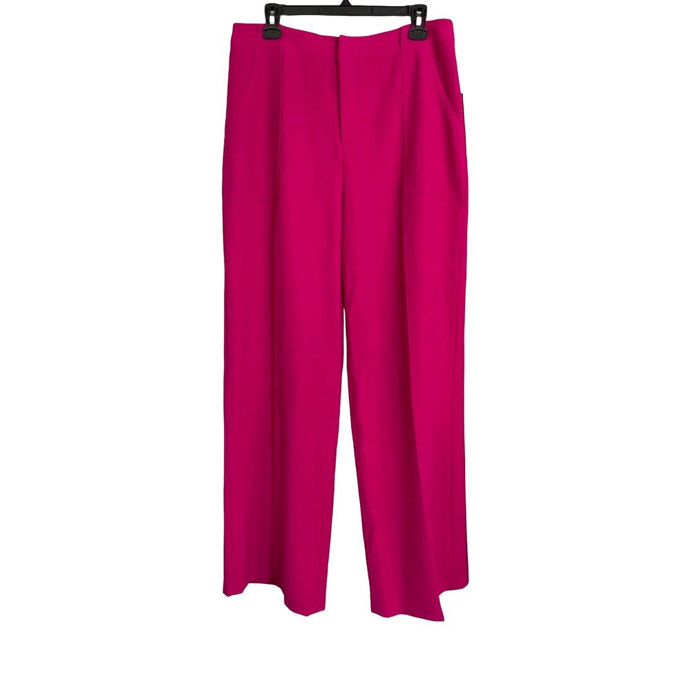 Aqua Bloomingdale’s Hot Pink Wide Leg Pants XL High Rise Tailored Pockets Office